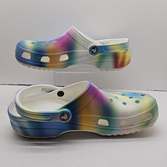 CROCS Mens US Size 11 Classic Tie Dye Clogs #207556 Water Friendly Solar Rainbow - Picture 2 of 8